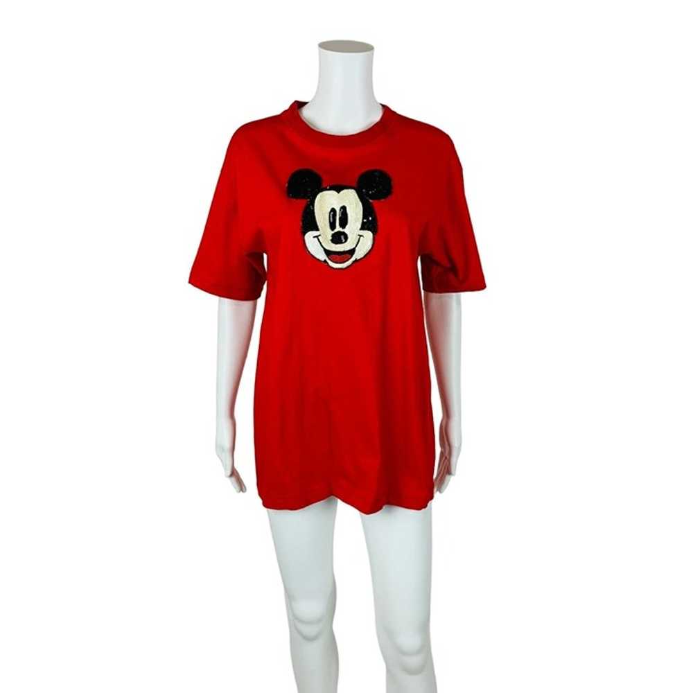 Vintage Sequin Mickey Mouse Tee Face Red Graphic … - image 2