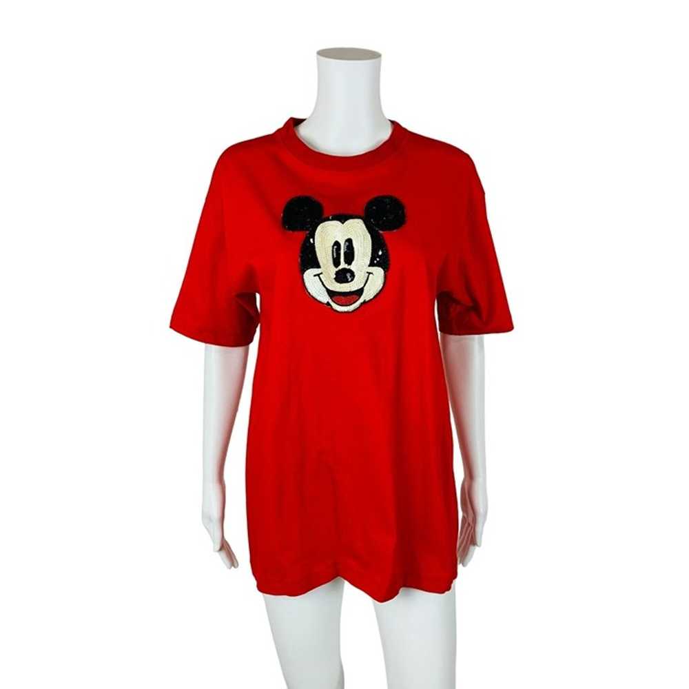 Vintage Sequin Mickey Mouse Tee Face Red Graphic … - image 3