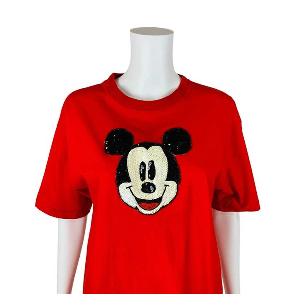 Vintage Sequin Mickey Mouse Tee Face Red Graphic … - image 4