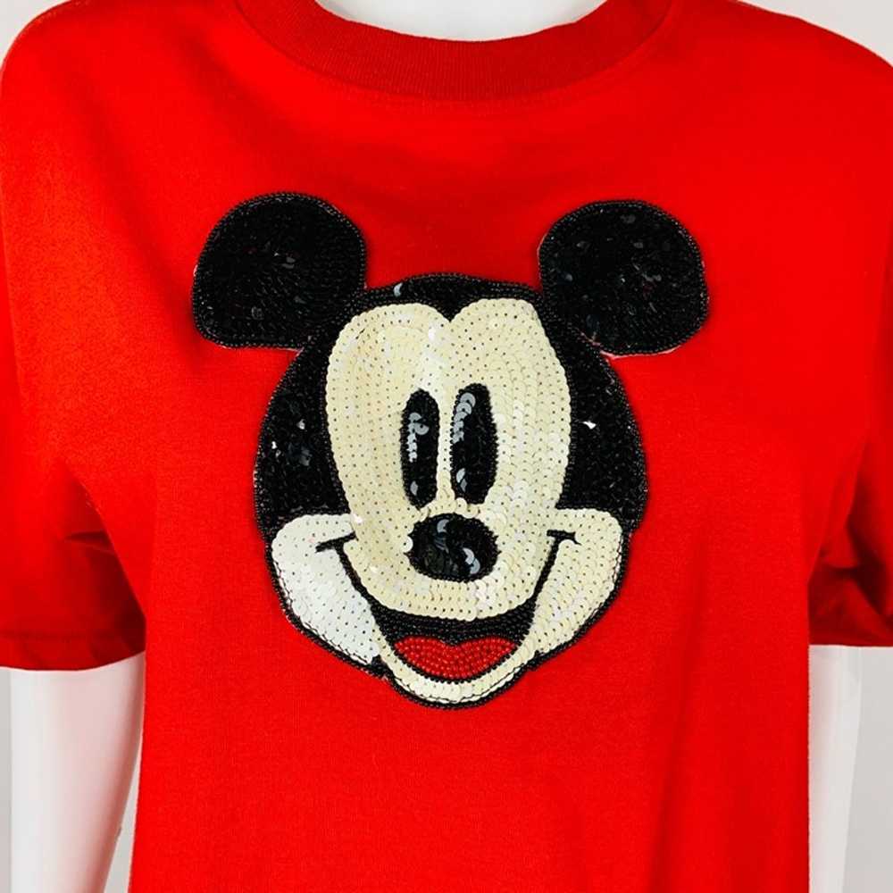 Vintage Sequin Mickey Mouse Tee Face Red Graphic … - image 5