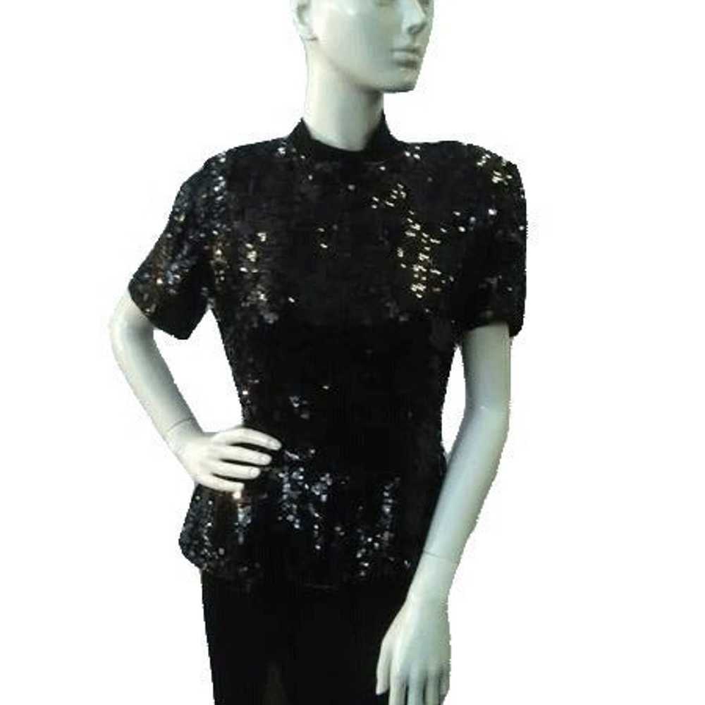 Victor Costa 70's Top Black Sequins Size 10 SKU 0… - image 5