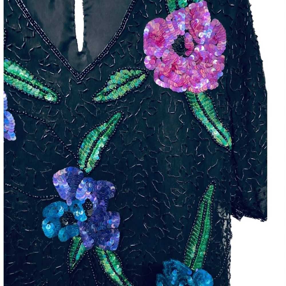 Stenay Vintage Black Silk Sequinned Floral Blouse - image 2