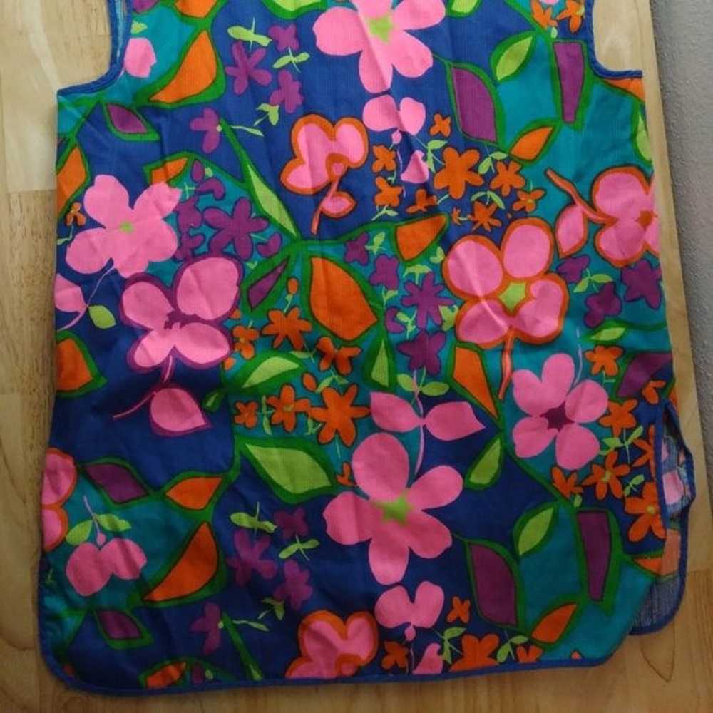 Vintage 60s Neon Day Glo Floral Button Vest Sleev… - image 4