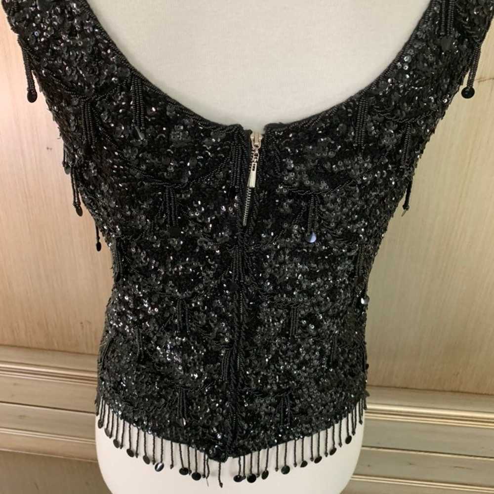 Vintage American beaded vest/blouse blac - image 4