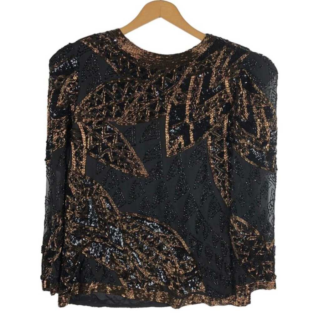 Vtg 1980s Beaded Sequins Evening Top Medium Silk … - image 1