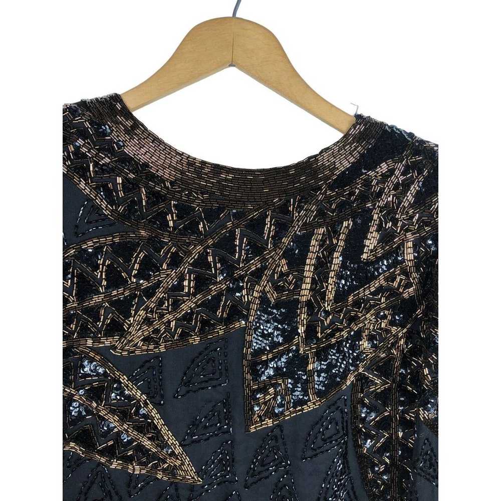 Vtg 1980s Beaded Sequins Evening Top Medium Silk … - image 2