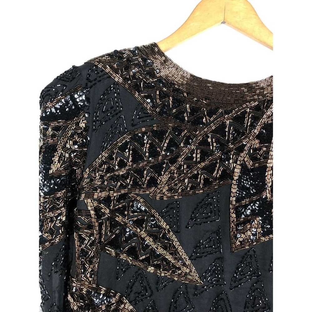 Vtg 1980s Beaded Sequins Evening Top Medium Silk … - image 4