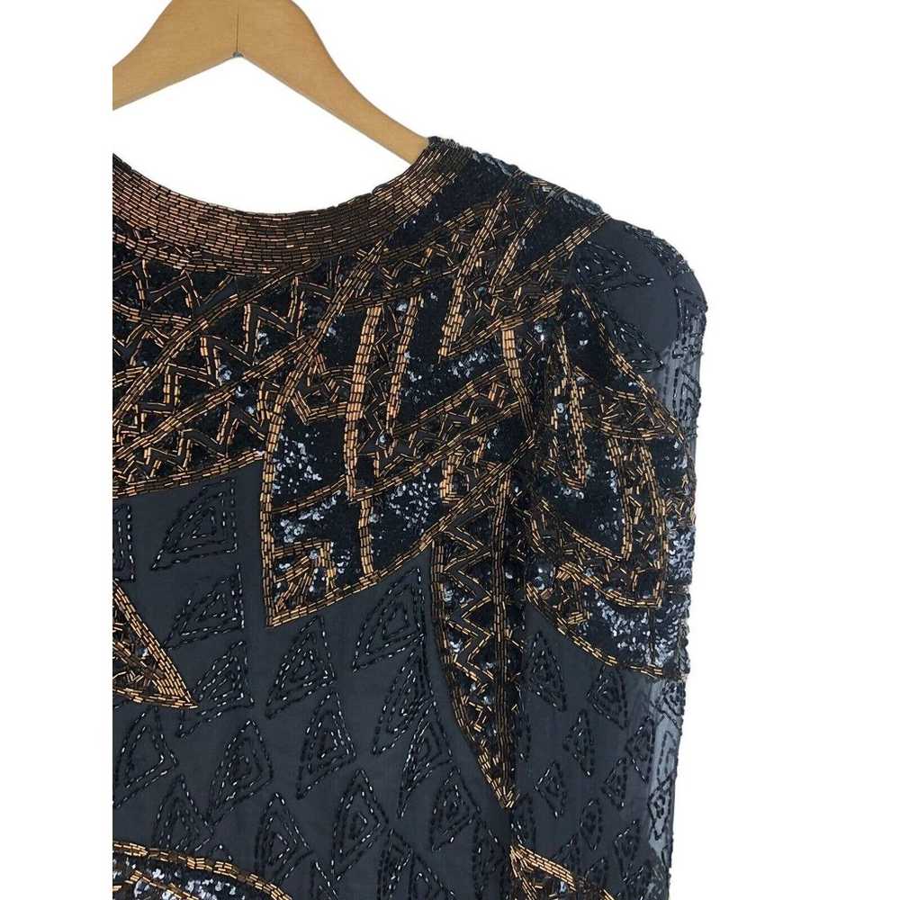 Vtg 1980s Beaded Sequins Evening Top Medium Silk … - image 6