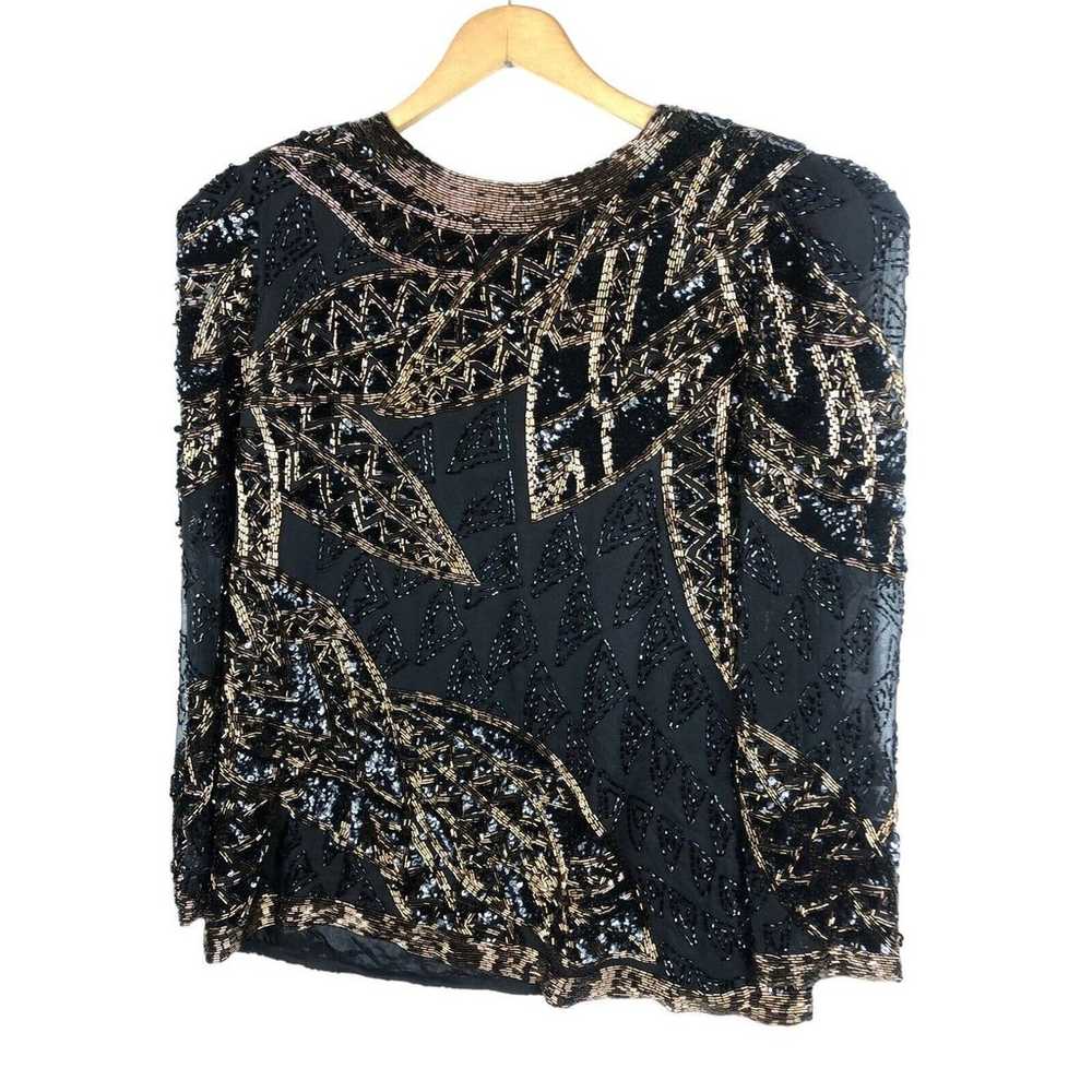 Vtg 1980s Beaded Sequins Evening Top Medium Silk … - image 7