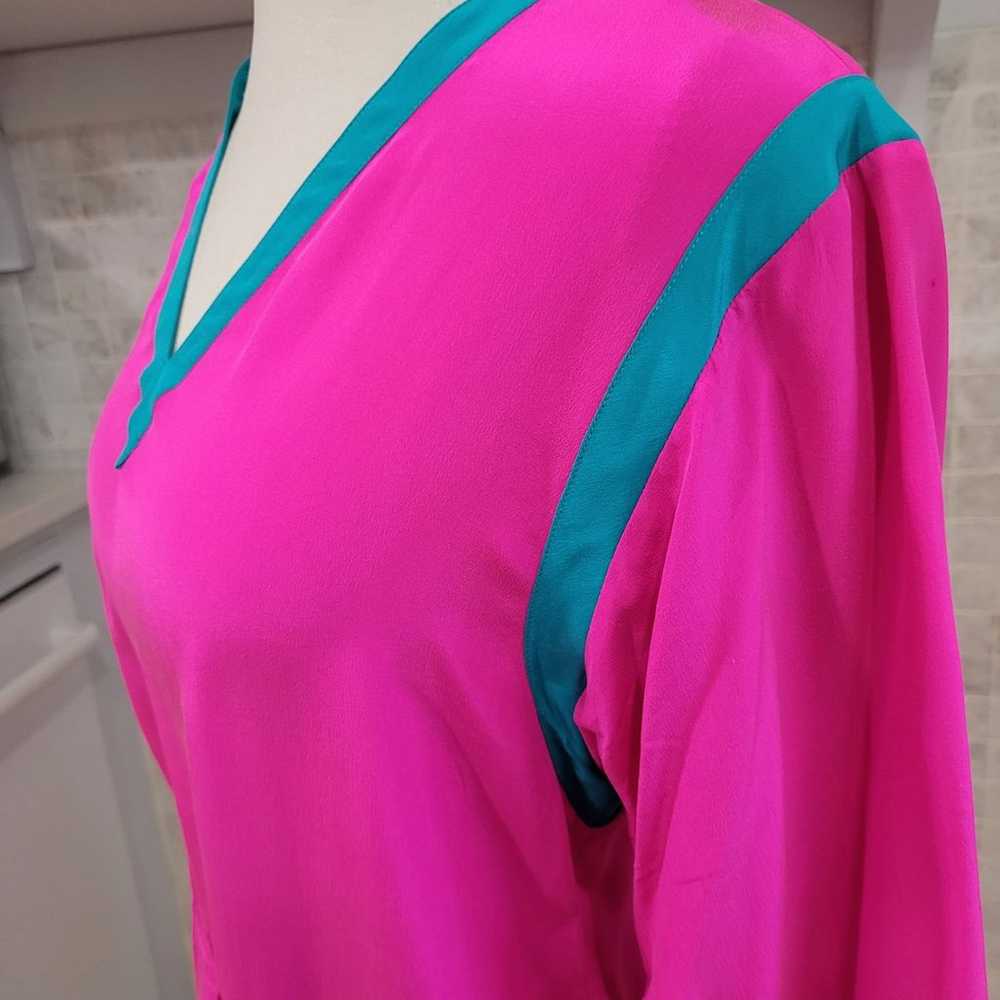 Vintage Miss O Oscar De La Renta Silk Pink & Teal… - image 3