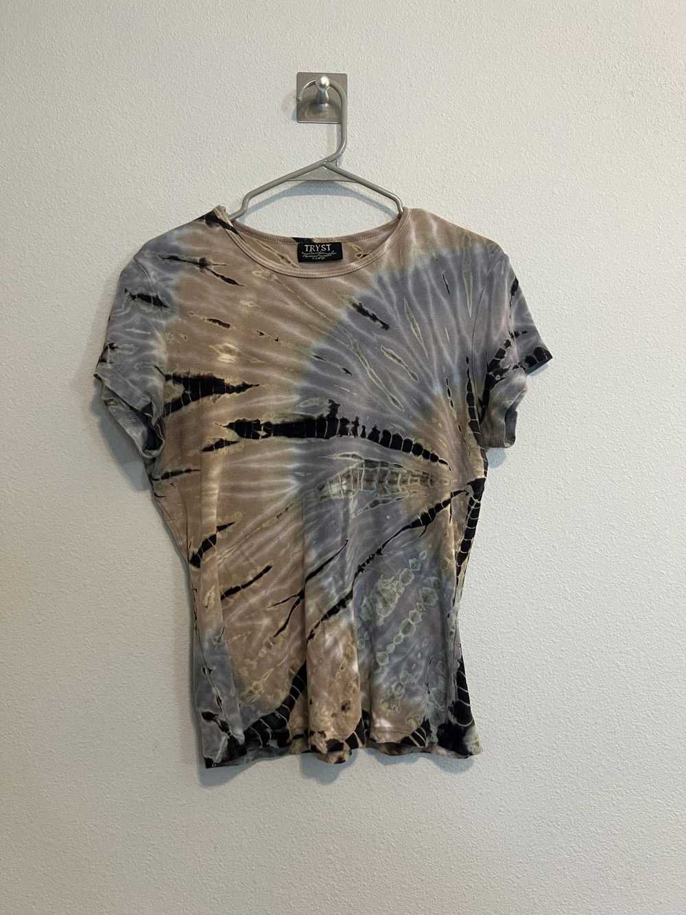 Designer Y2K Tie-Dye Blue and Tan T-Shirt - image 3