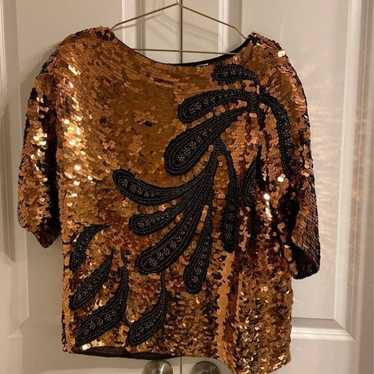 70s hot Oleg Cassini Vintage Paillette Sequin Boatneck Top By Oleg Cassini