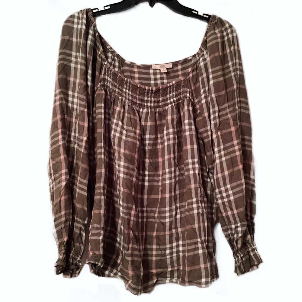 Como Vintage Size L Green Plaid Blouse - image 1