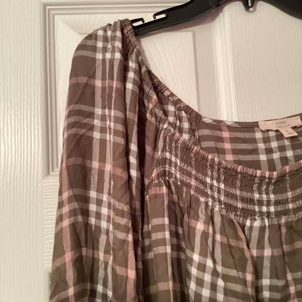 Como Vintage Size L Green Plaid Blouse - image 2