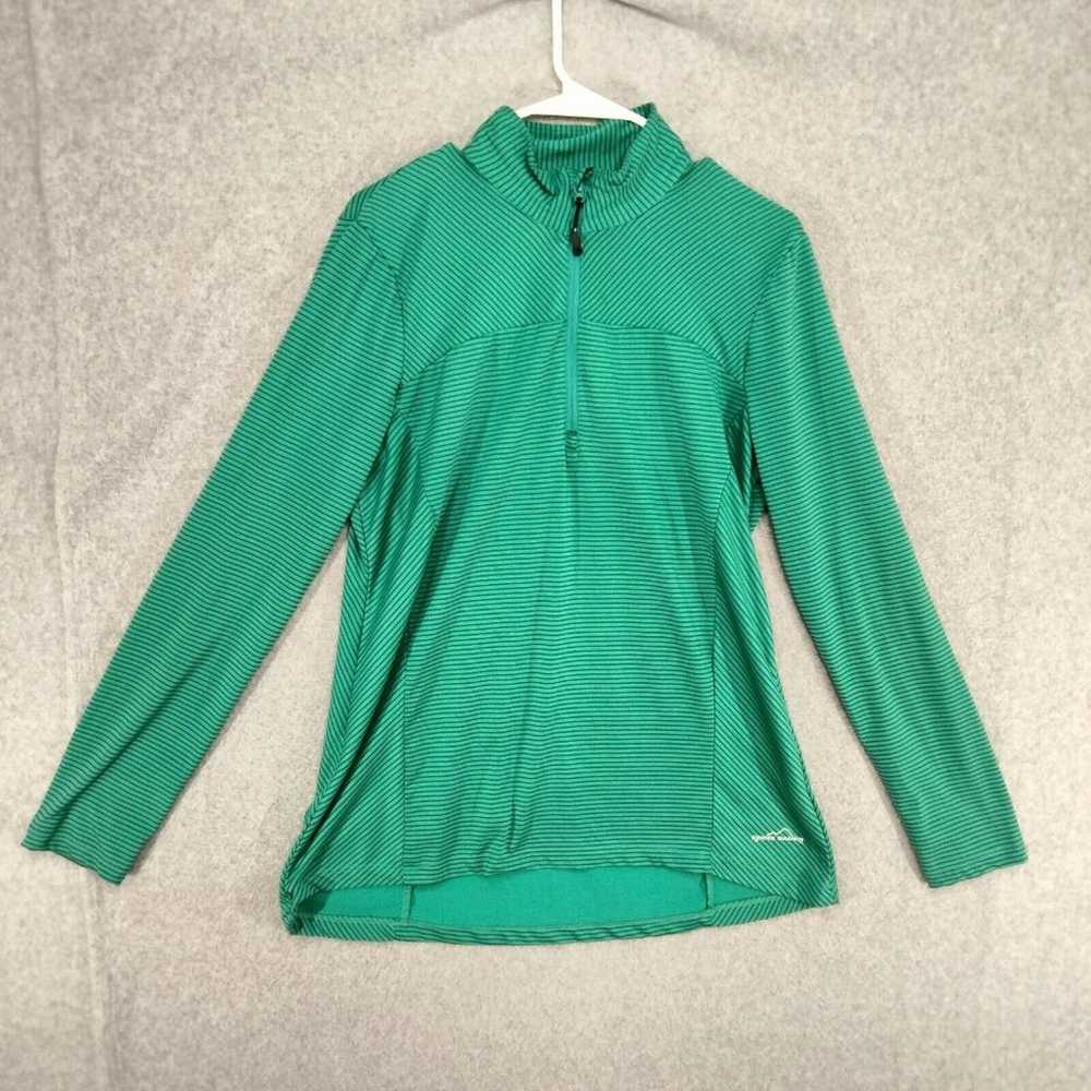 Eddie Bauer 1/2 Zip Pullover Wmns L Green Striped… - image 1