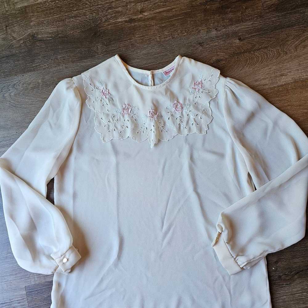 Vintage Joseph II sheer ivory blouse with embroid… - image 2