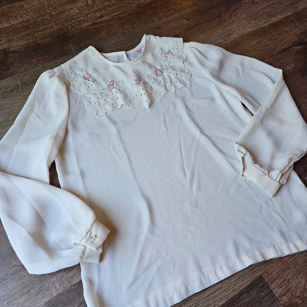 Vintage Joseph II sheer ivory blouse with embroid… - image 3