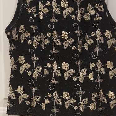 Laurence Kazar Silk Beaded Top Floral Embroidered… - image 1