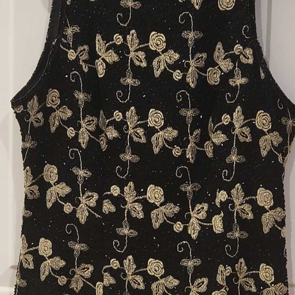 Laurence Kazar Silk Beaded Top Floral Embroidered… - image 3