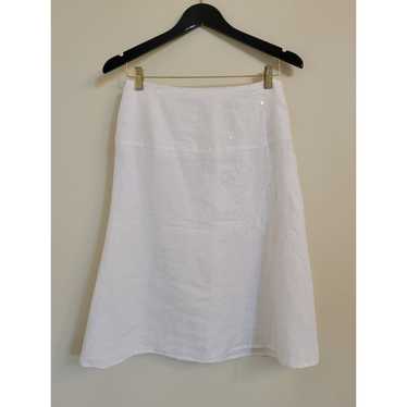 Edward 100 Percent Linen White Midi Skirt With Bea