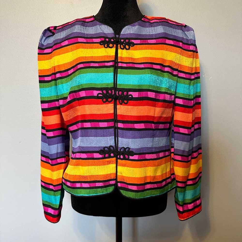 Vintage 80s Women Silk Blouse Maggy London Stripe - image 1