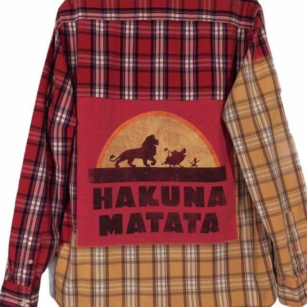 Hakuna Matata custom bleach dye plaid cotton shirt - image 6