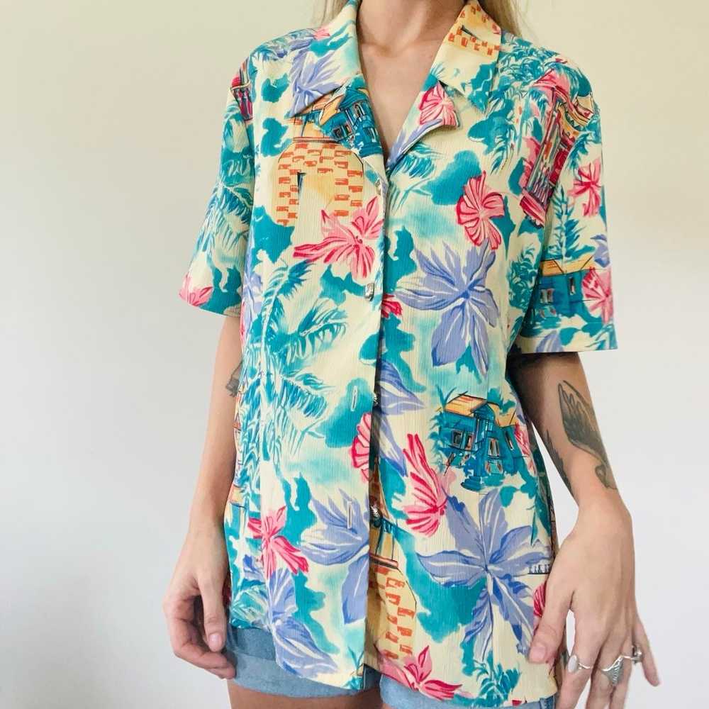 Vintage 80sfloral Hawaiian button down shirt - image 1