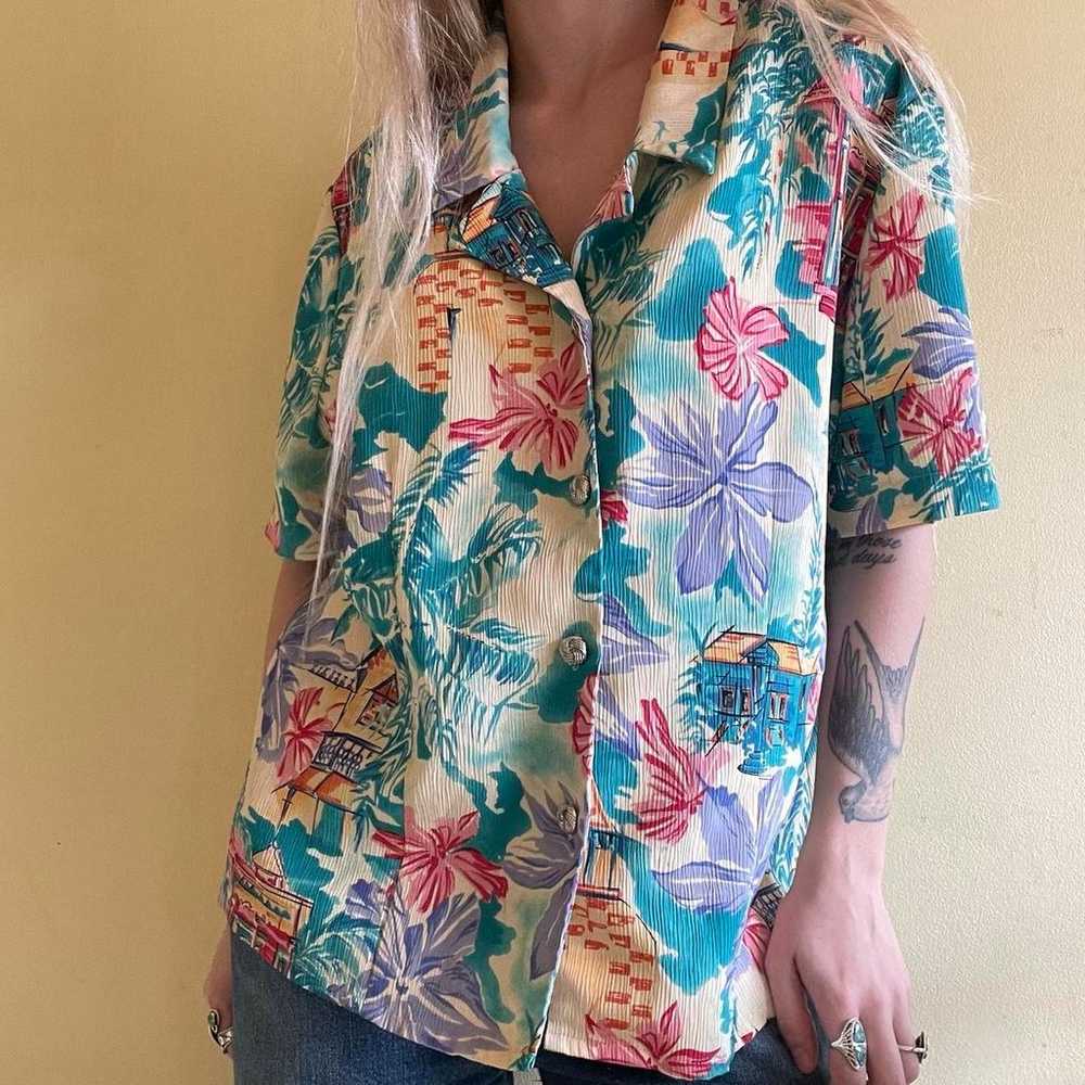 Vintage 80sfloral Hawaiian button down shirt - image 3