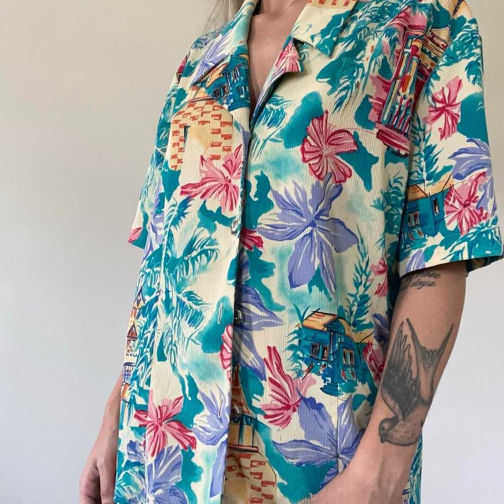 Vintage 80sfloral Hawaiian button down shirt - image 5