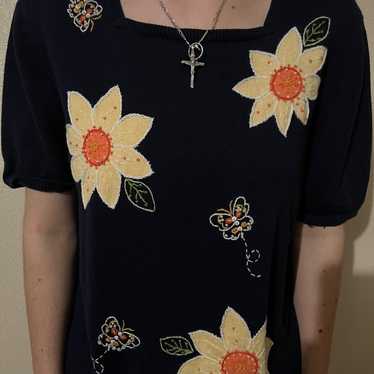 Vintage Alfred Dunner floral embroidered shirt - image 1