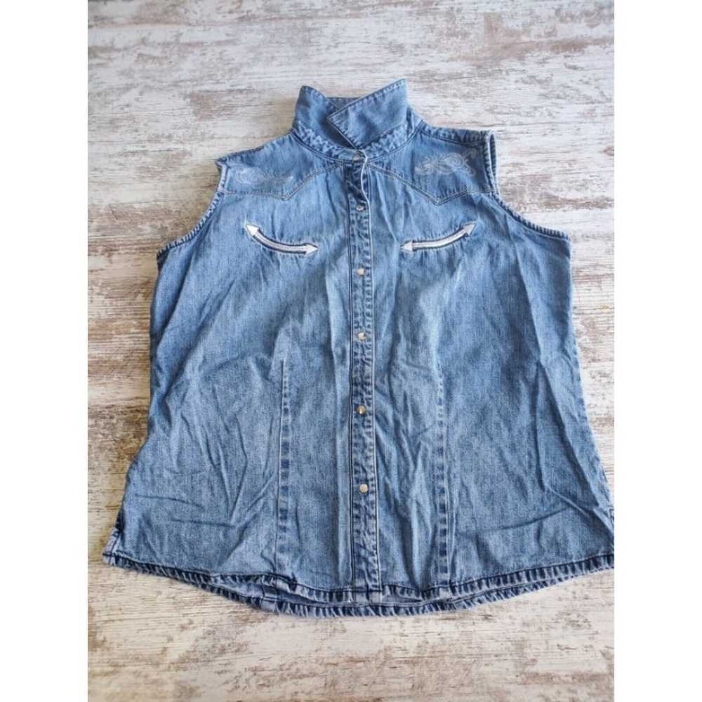 Vintage Wrangler Blues Womens Denim Snap Front Ve… - image 3