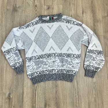 VTG 80’s Grandpa Sweater Diamond Print Color Gray… - image 1