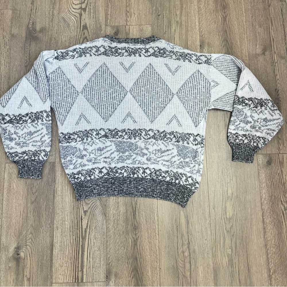 VTG 80’s Grandpa Sweater Diamond Print Color Gray… - image 2