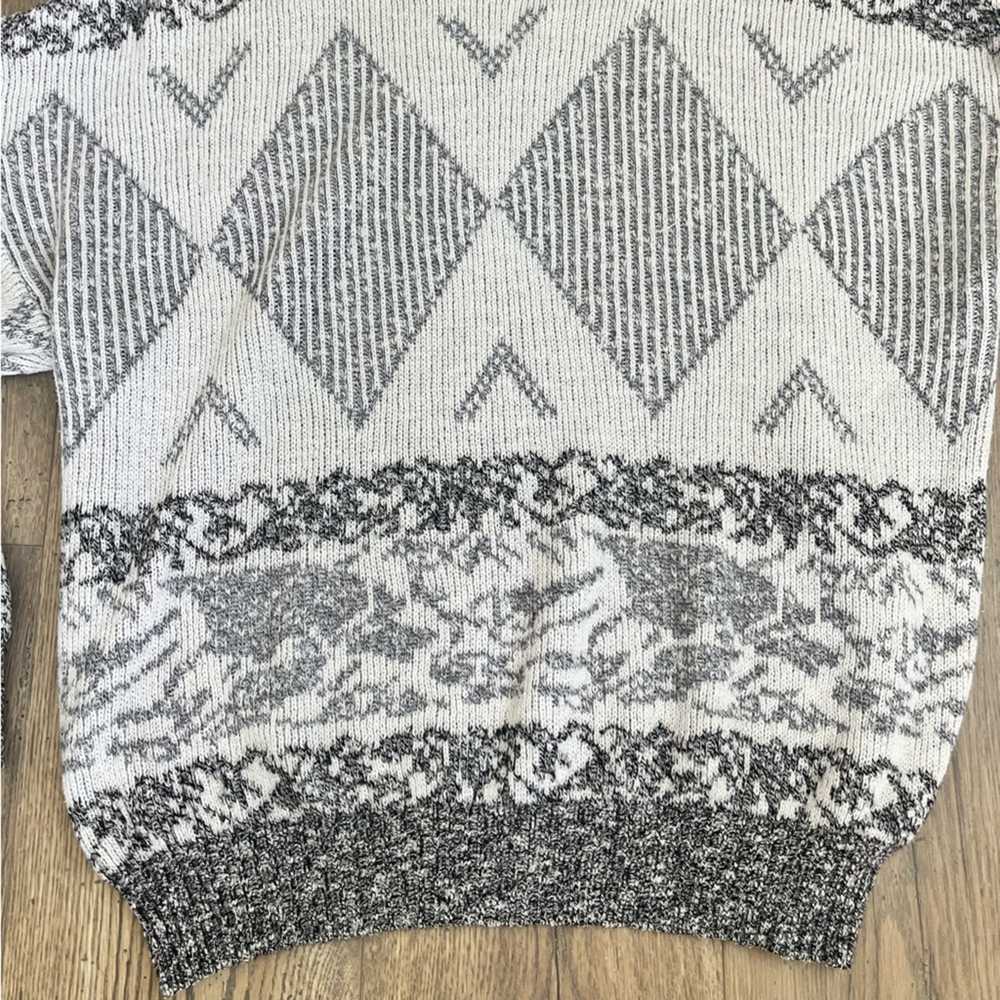 VTG 80’s Grandpa Sweater Diamond Print Color Gray… - image 3