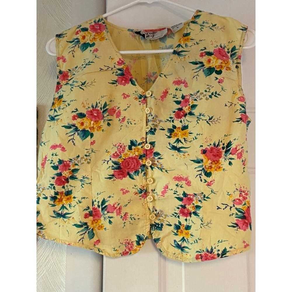 Vintage cotton floral yellow vest - image 1