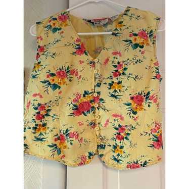 Vintage cotton floral yellow vest - image 1