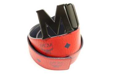 MCM - Red Visetos / Black Leather Reversible Belt… - image 1