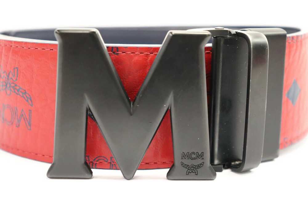 MCM - Red Visetos / Black Leather Reversible Belt… - image 2