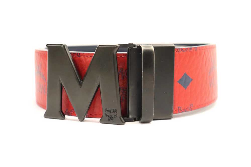 MCM - Red Visetos / Black Leather Reversible Belt… - image 3