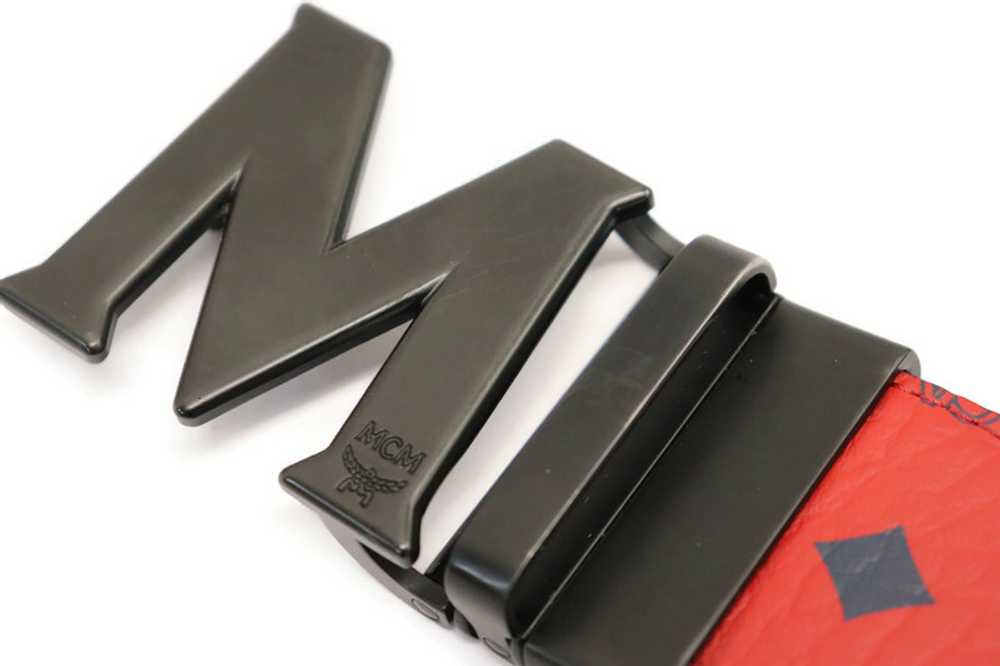 MCM - Red Visetos / Black Leather Reversible Belt… - image 5