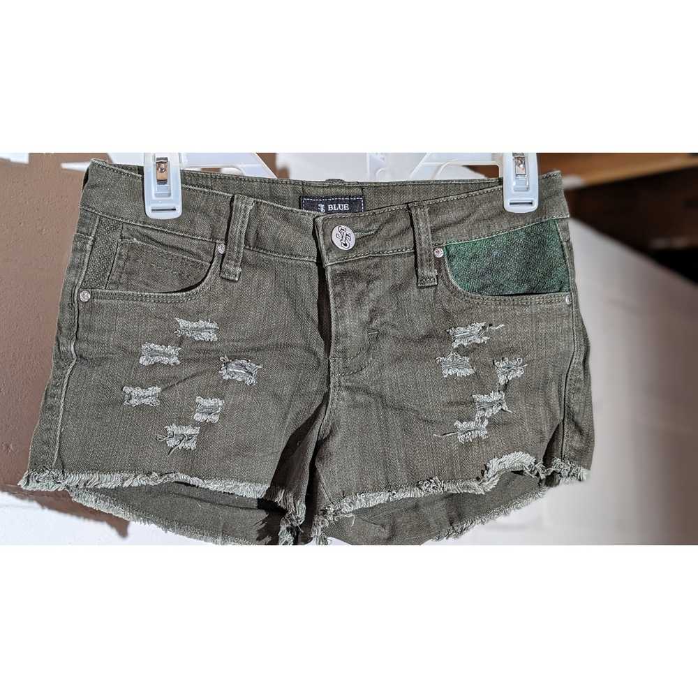 STS Blue Olive Green Distressed Denim Jean Shorts - image 1