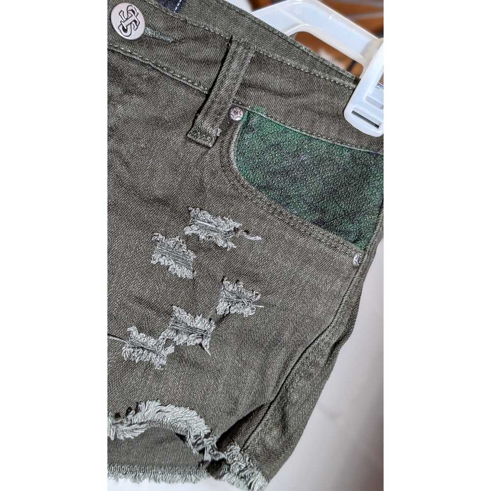 STS Blue Olive Green Distressed Denim Jean Shorts - image 2