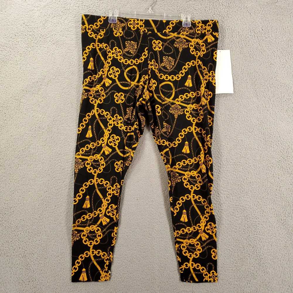 Vintage Ashro Leggings Womens 1X Black Gold Chain… - image 1