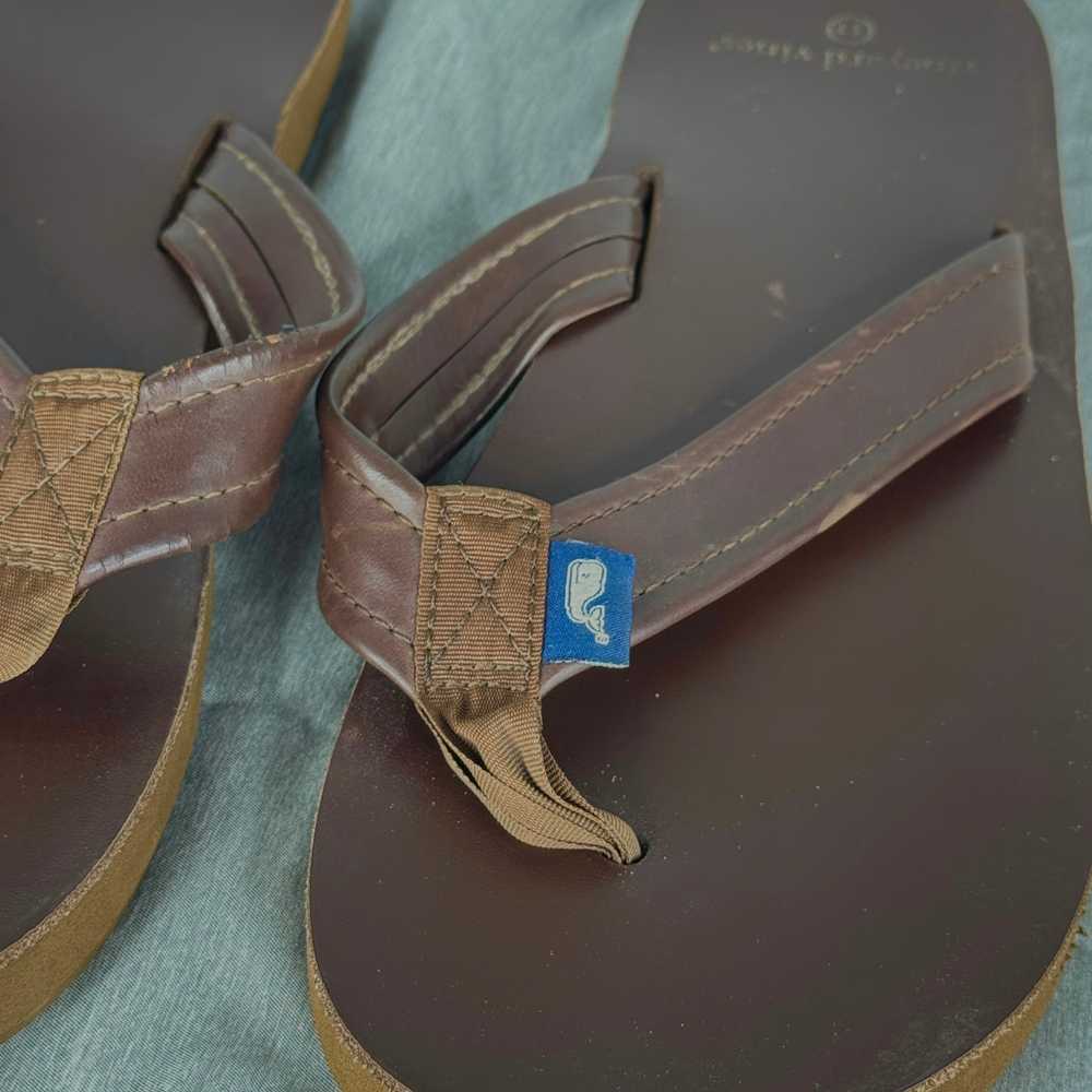 Men's Vineyard Vines Brown Leather Flip Flops Siz… - image 10