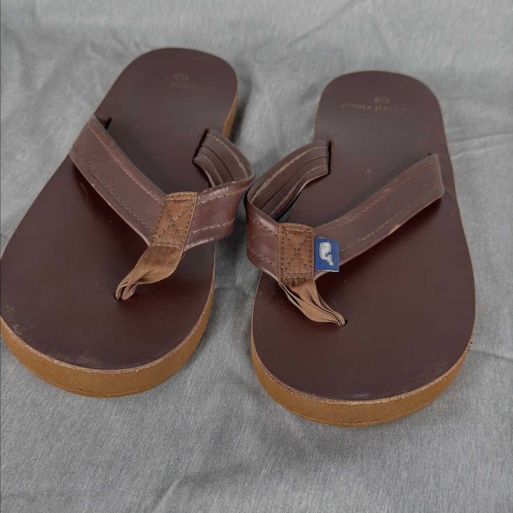 Men's Vineyard Vines Brown Leather Flip Flops Siz… - image 3