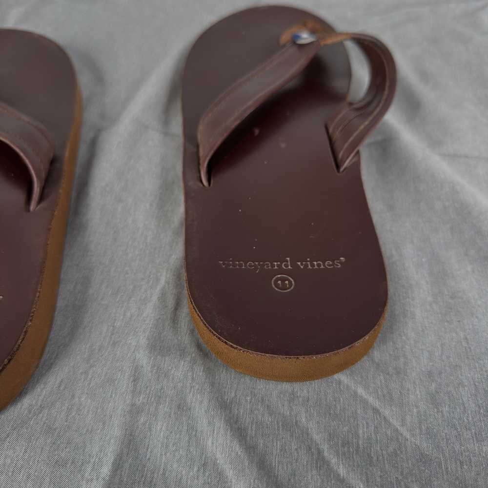 Men's Vineyard Vines Brown Leather Flip Flops Siz… - image 4