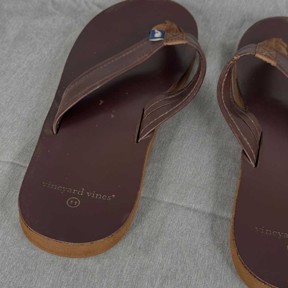 Men's Vineyard Vines Brown Leather Flip Flops Siz… - image 5