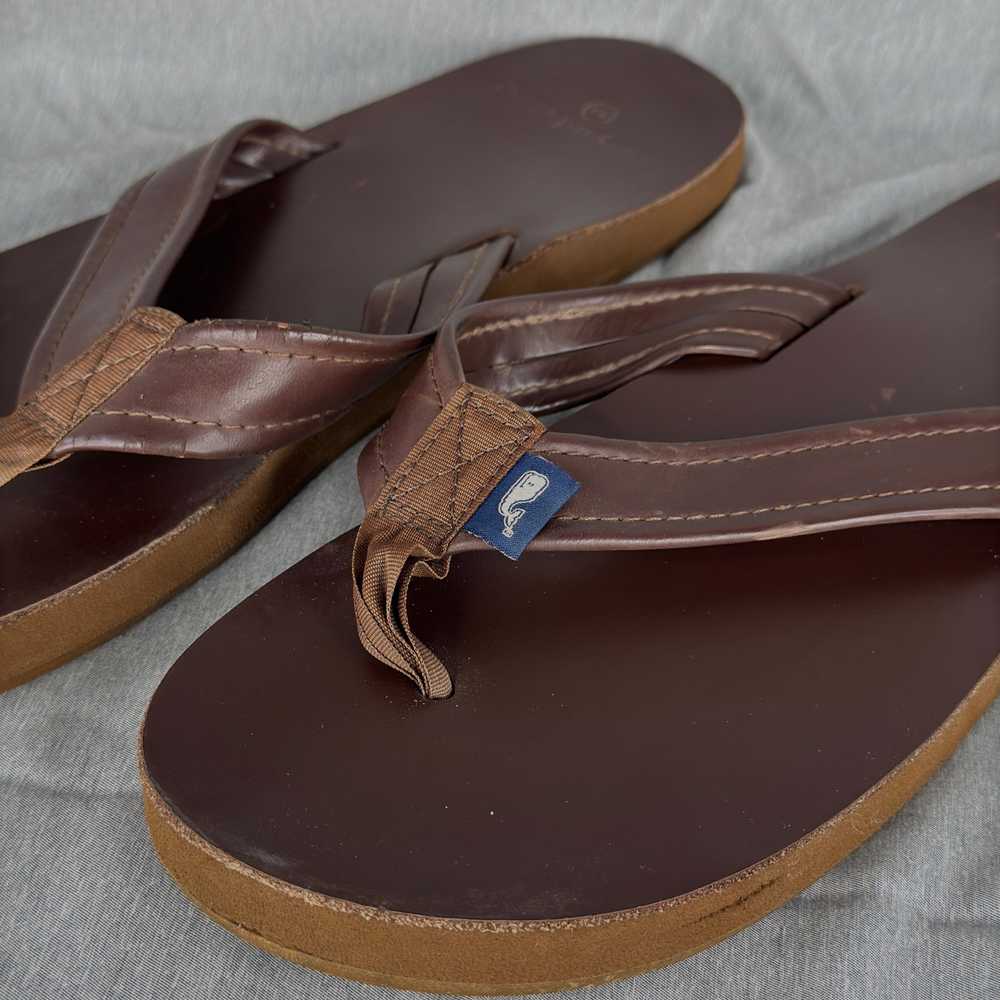 Men's Vineyard Vines Brown Leather Flip Flops Siz… - image 6