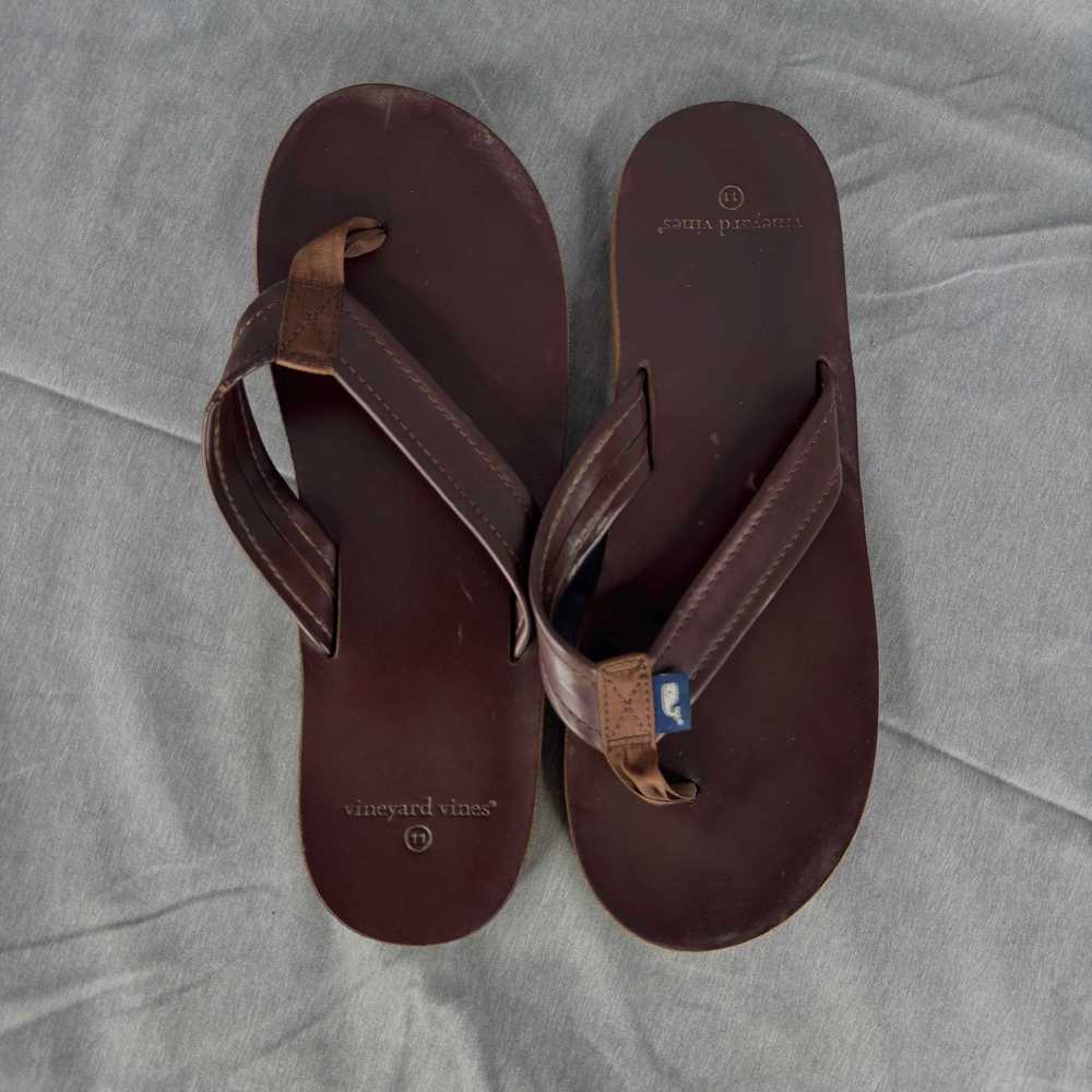 Men's Vineyard Vines Brown Leather Flip Flops Siz… - image 7