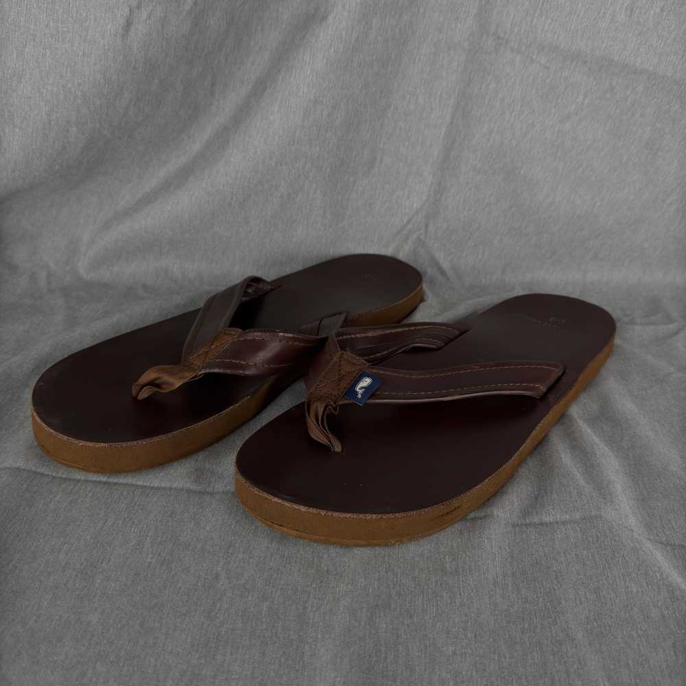 Men's Vineyard Vines Brown Leather Flip Flops Siz… - image 8